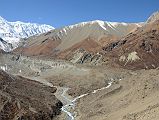 
La Grande Barriere And The Trail To Tilicho Lake With Tilicho Base Camp Hotel Far Right
